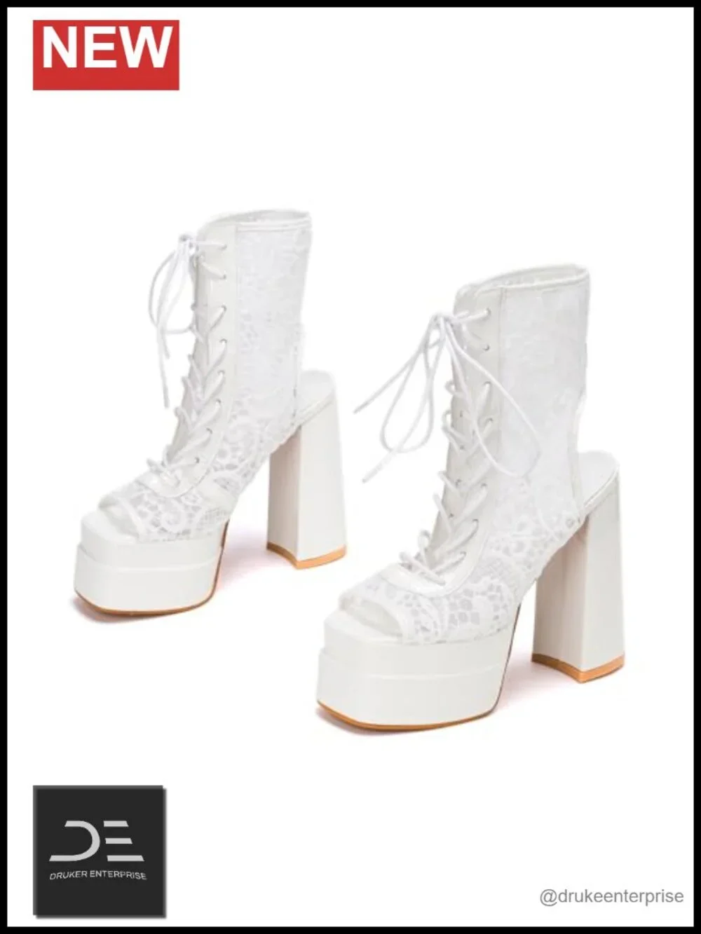 Lace Platform Chunky High Heels Lace-up Slingback Sandals Square Open Toe Party